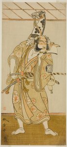 Herec Arashi Sangoro II jako Asahina Saburo ve hře Iro Maki-e Soga no Sakazuki, hrál v divadle Morita v prvním měsíci, 1773 od Katsukawa Shunsho