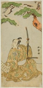 Herec Arashi Sangoro II jako Sakura-maru ve hře Sugawara Denju Tenarai Kagami, hrál v divadle Ichimura v prvním měsíci, 1772 od Katsukawa Shunsho