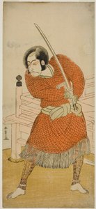 Herec Ichikawa Danjuro V jako Abe no Sadato ve hře Oshu Adachi ga Hara, hrál v divadle Ichimura v pátém měsíci, 1777 od Katsukawa Shunsho