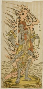Herec Ichikawa Danjuro V jako kamenný obraz Fudo Myoo ve hře Kitekaeru Nishiki no Wakayaka, hrál v divadle Nakamura v jedenáctém měsíci, 1780 od Katsukawa Shunsho