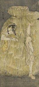 Herec Ichikawa Danzo IV Rychlá změna mezi rolemi Sadakuro a Yoichibei ve hře Kanadehon Chushingura, uvedené v divadle Morita ve třetím měsíci od Katsukawa Shunsho