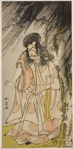Herec Ichikawa Ebizo III jako bůh hromu, inkarnace Sugawara Michizane, ve hře Sugawara Denju Tenarai Kagami, hrál v divadle Ichimura v osmém měsíci, 1776 od Katsukawa Shunsho