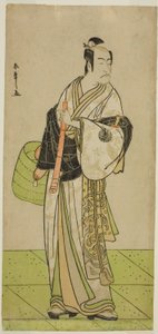 Herec Ichikawa Ebizo jako Kudo Suketsune převlečený za Komuso ve hře Waka Murasaki Edokko Soga, hrál v divadle Ichimura v prvním měsíci, 1792 od Katsukawa Shunsho