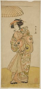 Herec Ikushima Daikichi III jako kurtizána Naniwazu ve hře Saki Masuya Ume no Kachidoki, hrál v divadle Ichimura v jedenáctém měsíci, 1777 od Katsukawa Shunsho