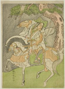 Herec Matsumoto Koshiro II jako Kagekiyo převlečený za Omi Yawatanosuke ve hře Haru wa Soga Akebono-zoshi, hrál v divadle Nakamura v prvním měsíci, 1772 od Katsukawa Shunsho