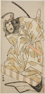 Tea C a r Mihoemon Nakajima Ia jako první člen Kiyotady Book Gate Te Pay Parent Ship Taiheiki, Perfor Med At Te Ichimura Te E Venth Gate, 1775 od Katsukawa Shunsho