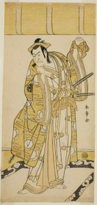 Herec Nakamura Nakazo I jako Nagao Terutora ve hře Kuruma-gakari Tekuda no Gumbai, uvedené v divadle Ichimura v jedenáctém měsíci, od Katsukawa Shunsho