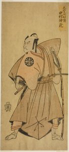 Herec Nakamura Nakazo I jako Osada no Taro (?) ve hře Ima o Sakari Suehiro Genji (?), uvedené v divadle Nakamura (?) v jedenáctém měsíci, 1768 (?) od Katsukawa Shunsho