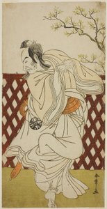 Herec Nakamura Nakazo I jako Sakon-gitsune ve hře Hana-zumo Genji Hiiki, hrál v divadle Nakamura v jedenáctém měsíci, 1775 od Katsukawa Shunsho