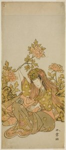 The Actor Nakamura Noshio I in a "Shak-kyo Odori" (Stone Bridge Dance), in the Play Onna Aruji Hatsuyuki no Sekai, Performed at the Morita Theater in the Eleventh Month, 1773 od Katsukawa Shunsho