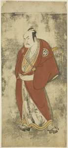 Herec Nakamura Sukegoro II jako Kaminari Shokuro v Joruri "Gonin Otoko" (Pět rytířských obyčejných), hraný jako jedno dějství v Ayatsuri Kabuki Ogi (mistrovství fanouška v Kabuki), vystupoval v divadle Nakamura od dvacátého dne Sedmý od Katsukawa Shunsho