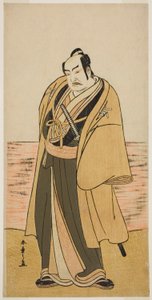 Nakamura Sukegoro II jako Kaminari Shokuro ve hře Hatsumombi Kuruwa Soga, uvedené v divadle Nakamura ve druhém měsíci, od Katsukawa Shunsho