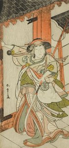 Herec Nakamura Tomijuro I jako Hangaku Gozen Breaking Down the Gate ve hře Wada-gassen Onna Maizuru (The Wada Conflict: A Woman