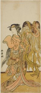 Herec Nakamura Tomijuro I jako kurtizána Toyama z Tsuruga ve hře Keisei Tsuki no Miyako, uvedené v divadle Morita v osmém měsíci, 1775 od Katsukawa Shunsho