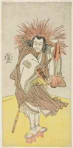 Herec Nakayama Kojuro VI jako Osada no Taro Kagemune (ve skutečnosti Hatcho Tsubute no Kiheiji), v roli osvětlovače svatyně Gion, ve třetím dějství první části hry Yukimotsu Take Furisode Genji (Zasněžený bambus: Genji v dlouhých rukávech),