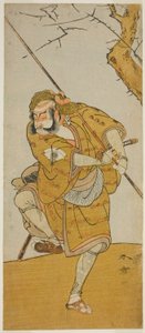 Herec Onoe Matsusuke I jako Kobayashi no Asahina v přestrojení za lovce ptáků ve hře Edo no Haru Meisho Soga, uvedené v divadle Ichimura ve třetím měsíci, 1773 od Katsukawa Shunsho
