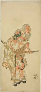 Herec Otani Hiroemon III jako Hige no Ikyu ve scéně „Sukeroku“ ve hře „Hitokidori Harutsuge Soga“ od Katsukawa Shunsho