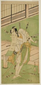 Herec Otani Hiroji III jako bílá liška v přestrojení za Ukishima Daihachi ve hře Shinasadame Soma no Mombi, uvedené v divadle Ichimura v sedmém měsíci, 1770 od Katsukawa Shunsho