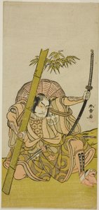 Herec Otani Hiroji III jako strážce Kuriu Zaemon Yorikata ve hře Azuma no Mori Sakae Kusunoki, hrál v divadle Ichimura v jedenáctém měsíci, 1779 od Katsukawa Shunsho