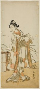 Herec Segawa Kikunojo III jako Aigo no Waka ve hře Chigo Sakura Jusan Kane, hrál v divadle Ichimura v jedenáctém měsíci, 1774 od Katsukawa Shunsho