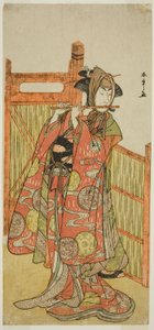 Herec Segawa Kikunojo III jako Kojoro-gitsune v přestrojení za květinářku Okiku ve hře Mure Takamatsu Yuki no Shirahata, uvedeno v divadle Ichimura v jedenáctém měsíci, 1780 od Katsukawa Shunsho