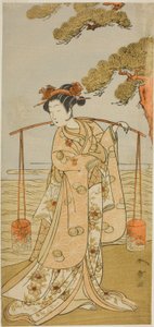 Herec Segawa Kitsuji III jako Murasame ve hře Gohiiki Kanjincho, hrál v divadle Nakamura v jedenáctém měsíci, 1773 od Katsukawa Shunsho