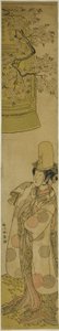 Herec Segawa Tomisaburo I jako Kiyo-hime ve hře Hanagatami Kazaori Eboshi, hrál v divadle Ichimura ve třetím měsíci, 1774 od Katsukawa Shunsho
