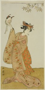 Herec Segawa Yujiro I jako Matsukaze, sestra Togashi no Saemon, ve hře Gohiiki Kanjincho (Vaše oblíbená hra Kanjincho [Seznam předplatitelů]), hrané v divadle Nakamura od prvního dne jedenáctého měsíce, 1773 od Katsukawa Shunsho