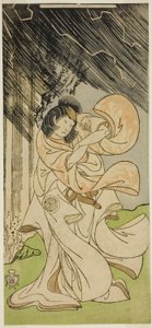 Herec Yamashita Kinsaku II jako bohyně hromu ve hře Onna Narukami, hrál v divadle Morita v prvním měsíci, 1770 od Katsukawa Shunsho