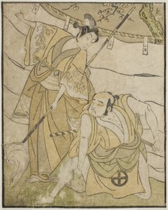 Herci Otani Tomoemon I jako Emohei (vpravo) a Sanogawa Ichimatsu II jako Sanada Yoichi (vlevo) ve hře Myoto-giku Izu no Kisewata, představení v divadle Ichimura v jedenáctém měsíci, 1770 od Katsukawa Shunsho