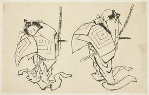 Danjuro V nebo VI, herec Kabuki, v Arigoto Role (dvě studie), kolem 1815-1849 (inkoust na papíře) od Katsushika (school of) Hokusai