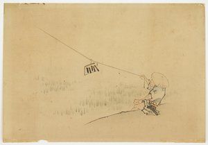 Farmer Flying Kite with Bird Clapper, ca. 1850 (inkoust a barva na papíře) od Katsushika (school of) Hokusai