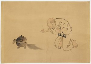 Ilustrace k "Tanuki Teakettle", cca 1850 (inkoust a barva na papíře)