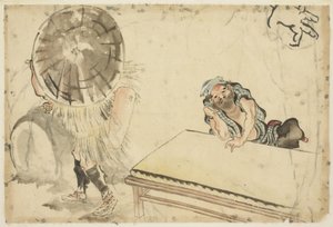 Mochi Maker a Tatami Maker (dva skici), kolem 1815-1849 (tuš a barva na papíře) od Katsushika (school of) Hokusai