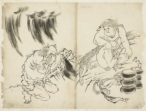 Personifikace Storm s Kintaro a Weeping Oni, c.1815-1849 (inkoust na papíře)