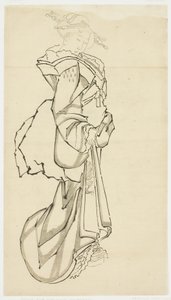 Chodící kurtizána (studium), kolem 1815-1849 (inkoust na papíře od Katsushika (school of) Hokusai