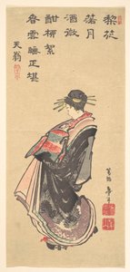 Kurtizána na přehlídce, oděná do mnoha šatů od Katsushika Hokusai