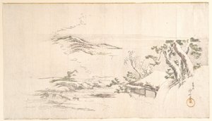 Zasněžená krajina se šedými mraky od Katsushika Hokusai