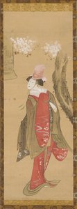 Tanečnice Kiyohime, třešeň a zvon Dojo-ji, konec 18. a začátek 19. století. od Katsushika Hokusai