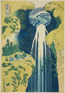 Amida Falls v Dalekém dosahu Kisokaido (Kisoji no oku Amidagataki), ze série „Prohlídka vodopádů v různých provinciích (Shokoku taki meguri)“ od Katsushika Hokusai