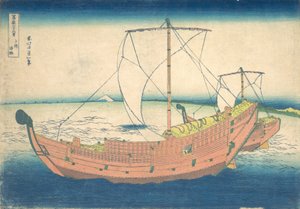 U moře u Kazusa Kazusa no kairo, ze série Třicet šest pohledů na horu Fuji..., ca. 1830-32. od Katsushika Hokusai