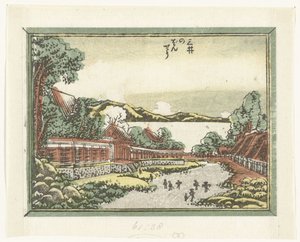 Zákaz vycházení v chrámu Mii Mii no bansho (název na objektu) Vyrytých osm pohledů na provincii Omi (název série) Doban Omi hakkei (název série) od Katsushika Hokusai