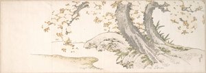 Kvetoucí třešně u potoka od Katsushika Hokusai