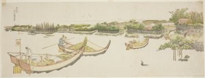 Lodě přepravující rýži na řece Sumida od Katsushika Hokusai