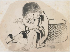 Chlapec hrající na flétnu, období Edo, ca. 1840. od Katsushika Hokusai