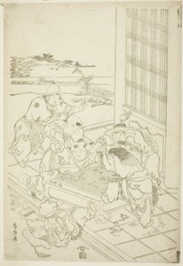 Číňané a tatarští chlapci se hádají kvůli hře Go od Katsushika Hokusai