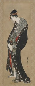 Kurtizána, období Edo (inkoust a barva na papíře) od Katsushika Hokusai