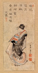 Kurtizána dělá průvod, kolem 1816 (barevný dřevoryt) od Katsushika Hokusai