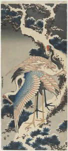 Jeřáby na borovici, c. 1834 od Katsushika Hokusai
