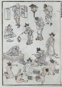 Gesta každodenního života, z mangy (barevný dřevoryt) od Katsushika Hokusai